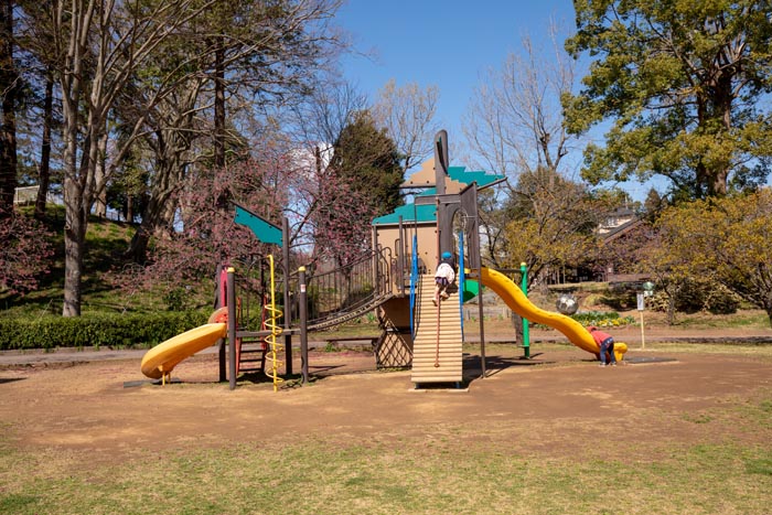 あけぼの山農業公園・あけぼの山公園 中型複合遊具とターザンロープ