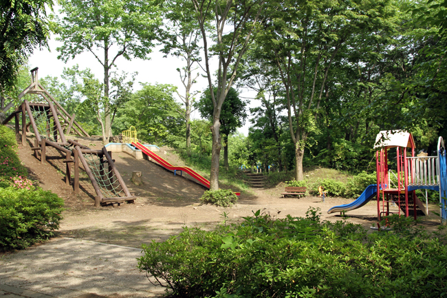 城山公園（桶川市）丘の斜面のフィールドアスレチック